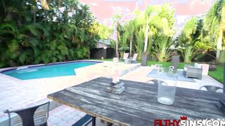 Stepbrother fucks his stepsister by the pool