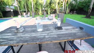 Stepbrother fucks his stepsister by the pool