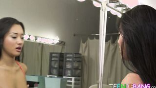 Oriental teenie teases before passionate pussy penetration