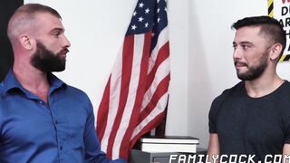 Bearded gay teacher banged by student and his mature stepdad