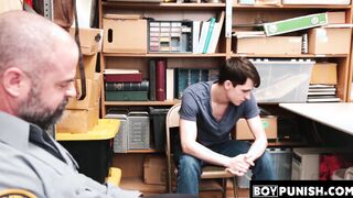 While getting bareback fucked a hot young thief sprays warm cum