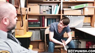 While getting bareback fucked a hot young thief sprays warm cum