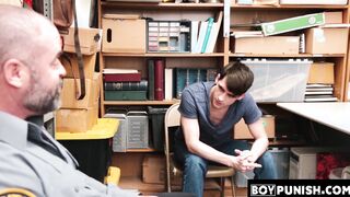 While getting bareback fucked a hot young thief sprays warm cum
