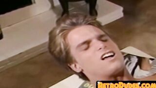 Longhaired studs groan while kissing and having kinky jerk off