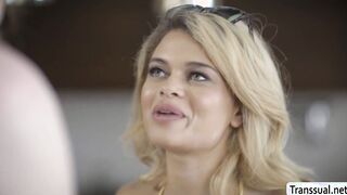 Slut babe gets attracted by TS and rides her cock