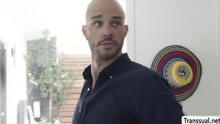Busty shemale gives her neighbor the time of his life
