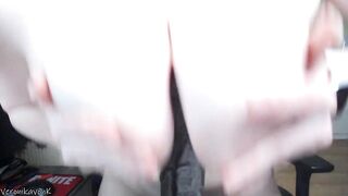 Freaky big boobed ginger titifucking a long african vibrator and anal