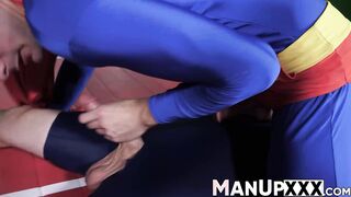 Superman twink gets tackled on the floor and played