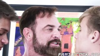 Mature hunky daddy fucks his stepson and his gay lover