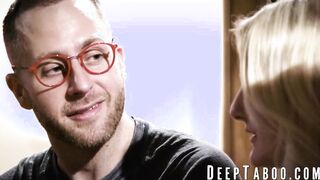 Blonde Eliza Eves sucks on daddy cocks by Joel and Colby
