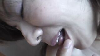 Natural tits Japanese brunette drilled hard after sloppy BJ