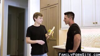 Musclular stepdad throat fucks and ass attacked charming twink