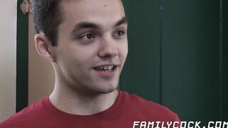 Twink stepson spitroasted and raw fucked by stepdad and bro