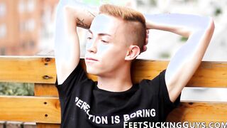 Skinny foot fetish twink Nick Daner wanking his big dick