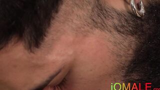 Hairy Latino young man cums while bare impaled doggy style