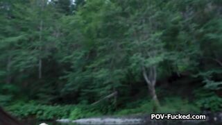 Fucking busty stranger in the nature by the river