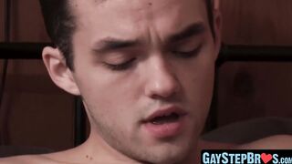 Energetic homo comforts his stepbrother and barebacks him hard