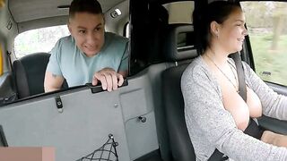 Female Fake Taxi Her big natural boobs fall out in front of her passenger leading to