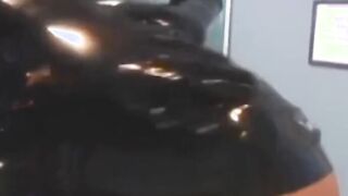 The latex dominatrix takes her crotch away from the lesbian beauty