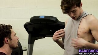 Tattooed hunk fucking this skinny dude in the ass at the gym