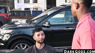 Raw and deep muscular ebony hunk ravages white man balls