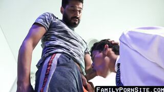 Attractive student riding stepdads large exposed dick