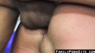 Attractive student riding stepdads large exposed dick