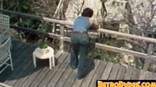 Retro jock playing anal and wanking alone on the terrace