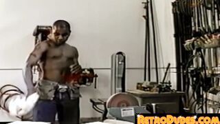 Base buddy anally railed in the tool shop by hung homo