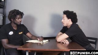 Immediately following a sensual BJ a muscular security guard drills a gay man