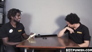 Immediately following a sensual BJ a muscular security guard drills a gay man