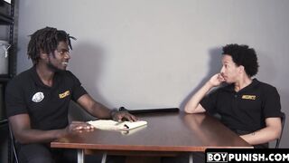 Immediately following a sensual BJ a muscular security guard drills a gay man