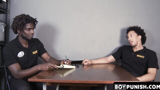 Immediately following a sensual BJ a muscular security guard drills a gay man