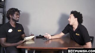 Immediately following a sensual BJ a muscular security guard drills a gay man