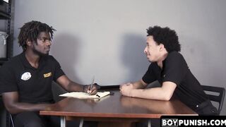 Immediately following a sensual BJ a muscular security guard drills a gay man