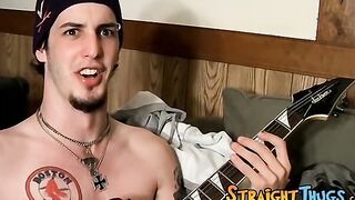 Straight guy playing guitar and jacking off his hairy cock