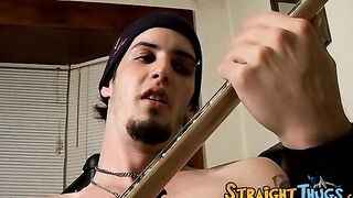 Straight guy playing guitar and jacking off his hairy cock