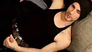 Straight tattooed dude smokes cigars while jacking off