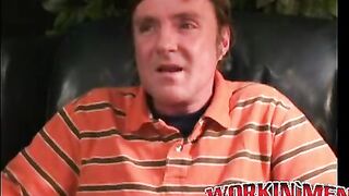 Tattooed mature homo jerks off hard and empties his balls