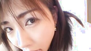 Cute Japanese girl with big natural tits sprayed with cum