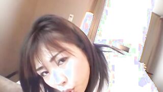 Cute Japanese girl with big natural tits sprayed with cum