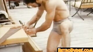 Hairy classic homo strokes while his butt mates blow