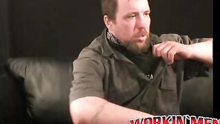 Hairy mature homo masturbates on a chair and cums in buckets