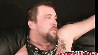 Hairy mature homo masturbates on a chair and cums in buckets