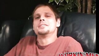 Hunky older guy jerks of his king-size cock and ejaculates