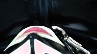 Feet licking slave with sexy leather dominatrix in high heels - VULVA Original scent