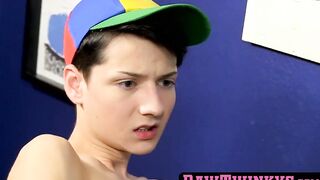 Before a bareback session a little twink suckers dick