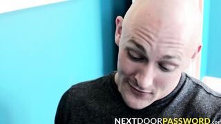 Bald tattooed and very muscular gay barebacks his lover