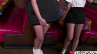 Stepsisters Asia and Mads sucks stepbros cock