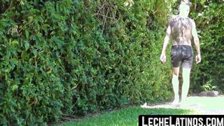 Outside a Latino jock with tattoos gets beat up after a blow